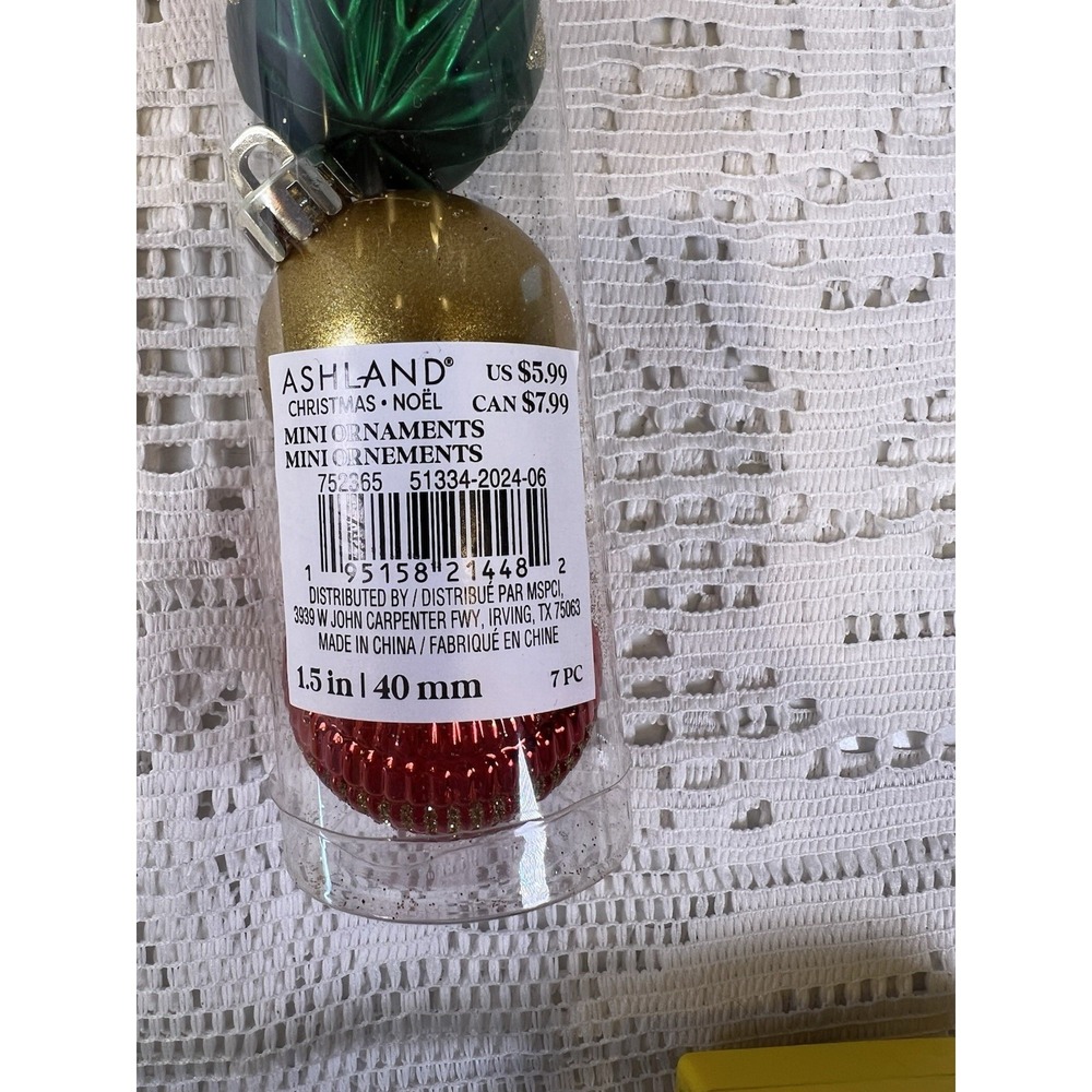 Ashland Mini Christmas Ball Ornaments 1.5" Red Green Gold Shatterproof 14pc - Picture 3 of 3